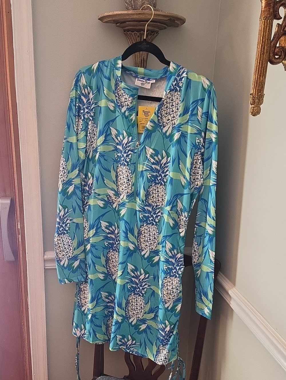 Banana Republic Teal Pineapple Zip-Front Tunic UPF 50+